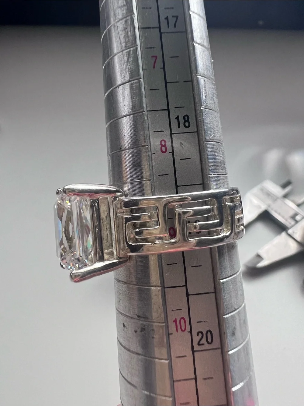 Vintage Diamonique DQ CZ 925 Sterling Silver Greek Key Ring Size 9